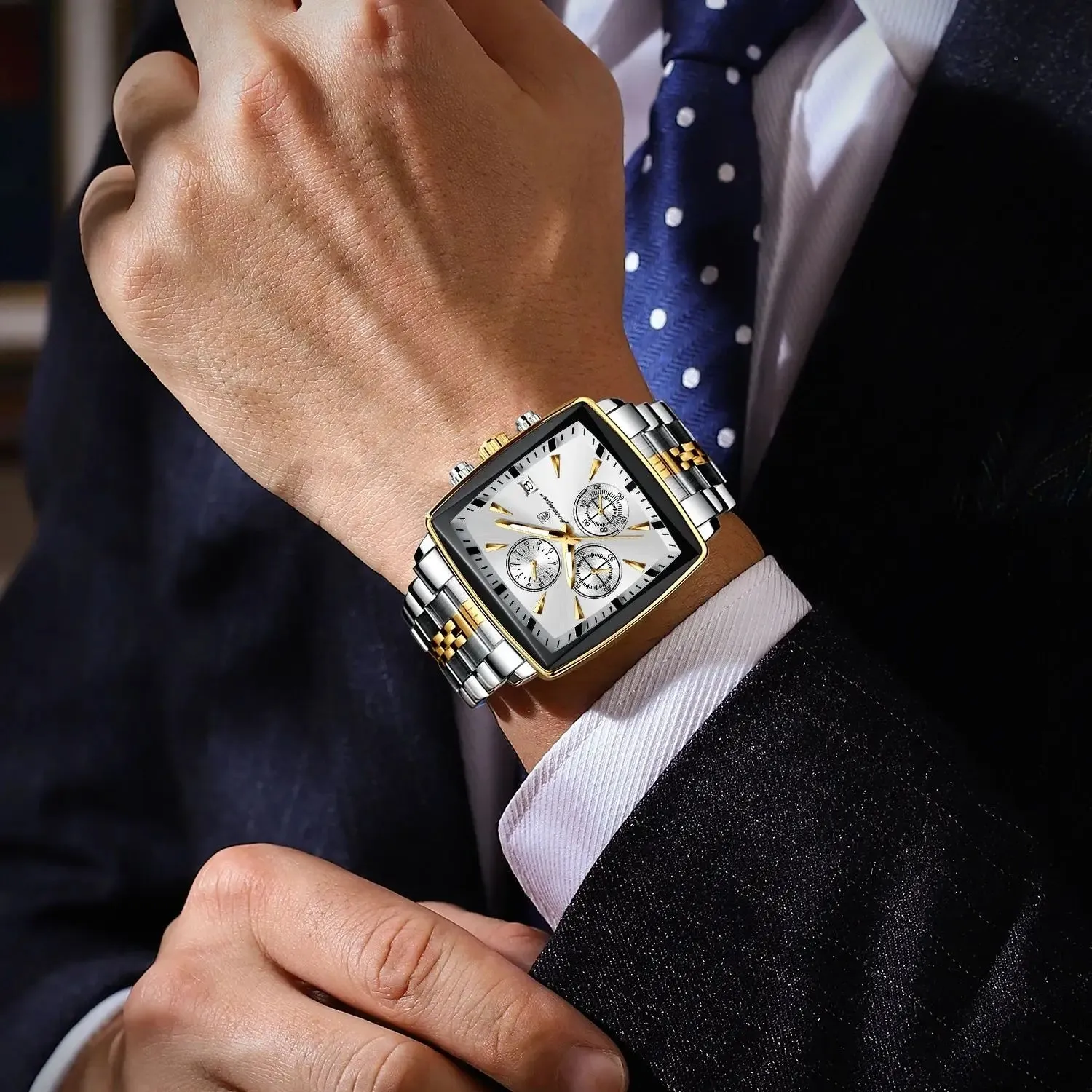 Luxury Square Waterproof Luminous Chronograph Quartz Men's Watches