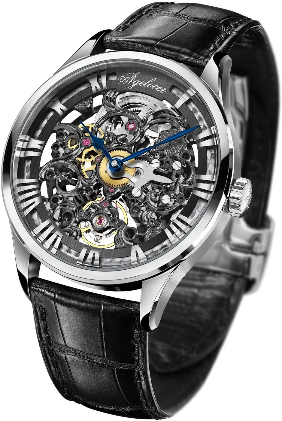 Luxury Top Brand Watches AGELOCER Men's Watch Stainless Steel Skeleton scholarship tessellation rot evaporate pertinent soluble Mechanical Automatic 