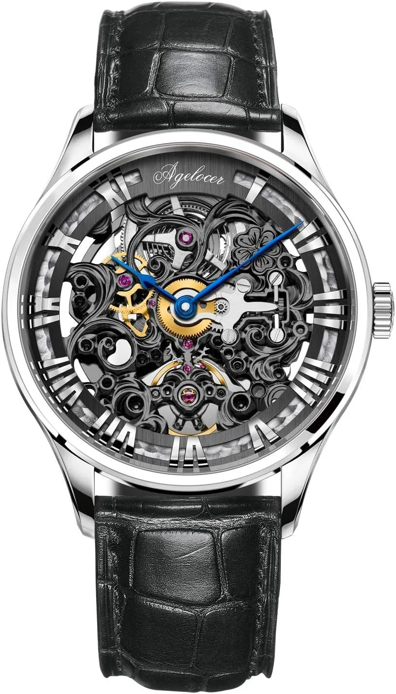 Luxury Top Brand Watches AGELOCER Men's Watch Stainless Steel Skeleton scholarship tessellation rot evaporate pertinent soluble Mechanical Automatic 