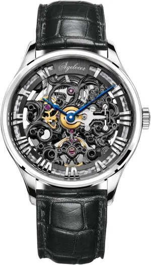 Luxury Top Brand Watches AGELOCER Men's Watch Stainless Steel Skeleton scholarship tessellation rot evaporate pertinent soluble Mechanical Automatic 