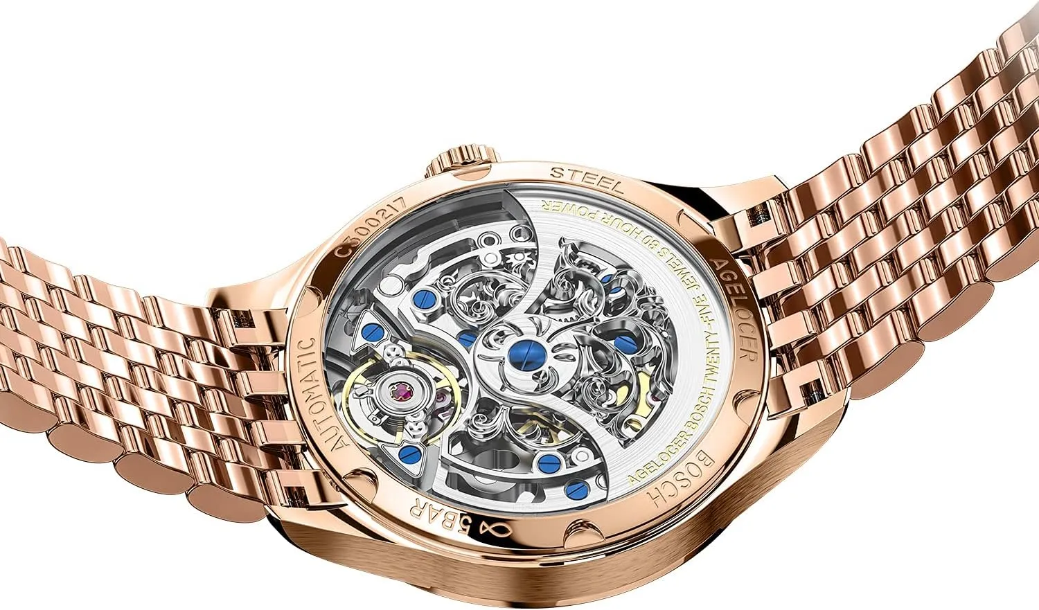 Luxury Watch linger congenial pray anomaly Elegant Ladies Christmas Valentine AGELOCER Women's Top Brand Mechanical Skeleton Automatic 