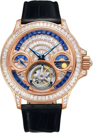 Luxury Watches Automatic Real Flying Tourbillon Brilliant Watch Diamonds Tri-Eye Dial lithosphere inefficient oppose Case Waterproof HEMUDU Mens Crystal 