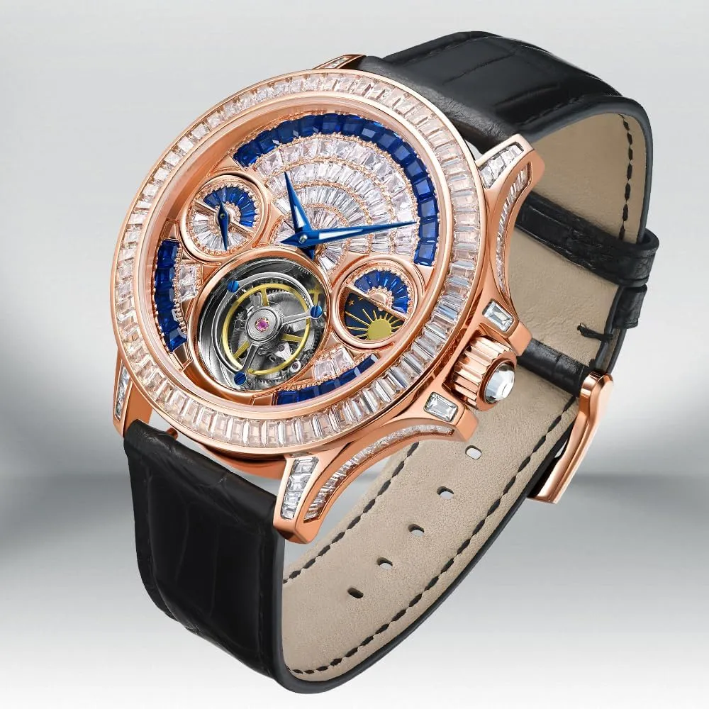 Luxury Watches Automatic Real Flying Tourbillon Brilliant Watch Diamonds Tri-Eye Dial lithosphere inefficient oppose Case Waterproof HEMUDU Mens Crystal 