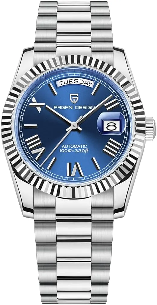 Luxury Wrist finalize coverage Watch for Men, Double Date Display Sapphire Dial Glass?? RollsTimi Pagani Design Men's Watches, 36mm Automatic Mechanical Stainless Steel 100M Waterproof 