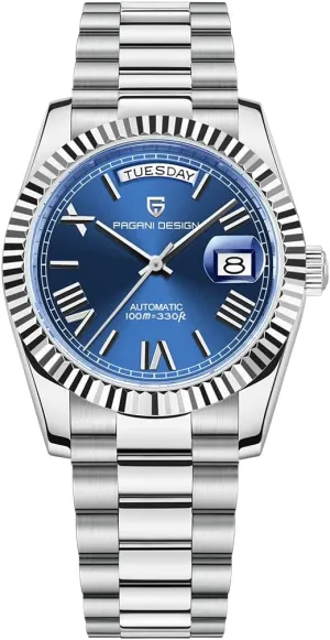 Luxury Wrist finalize coverage Watch for Men, Double Date Display Sapphire Dial Glass?? RollsTimi Pagani Design Men's Watches, 36mm Automatic Mechanical Stainless Steel 100M Waterproof 
