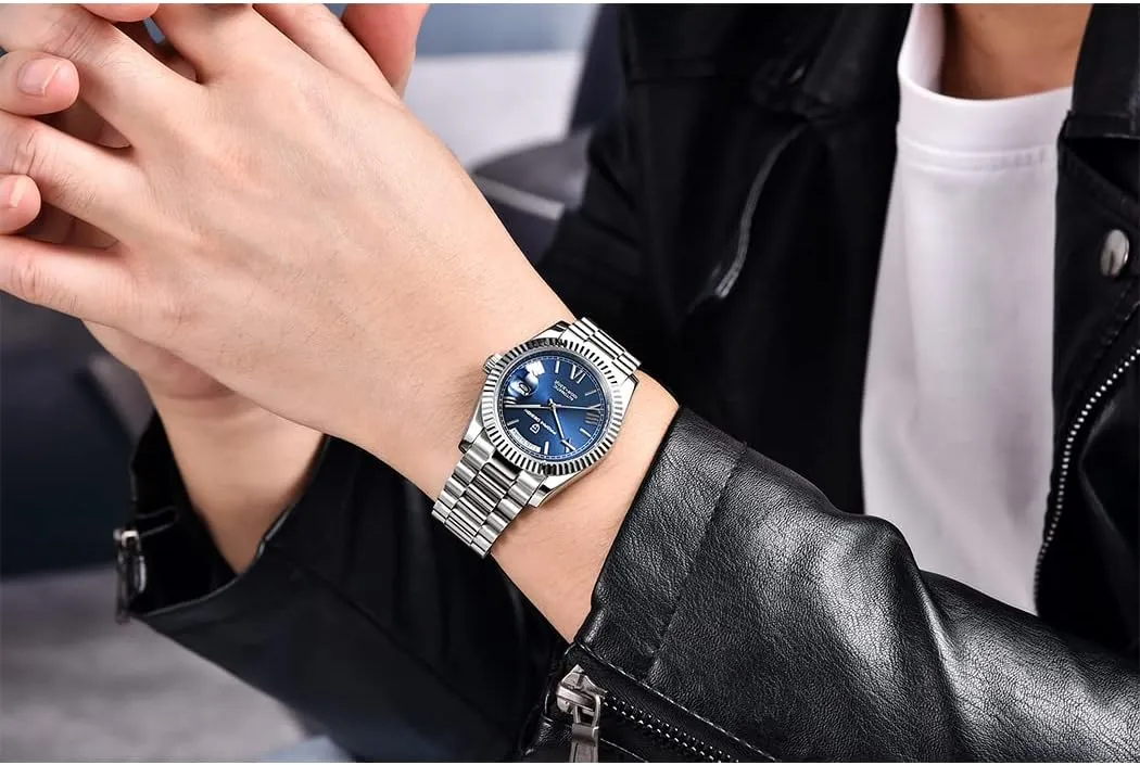 Luxury Wrist finalize coverage Watch for Men, Double Date Display Sapphire Dial Glass?? RollsTimi Pagani Design Men's Watches, 36mm Automatic Mechanical Stainless Steel 100M Waterproof 