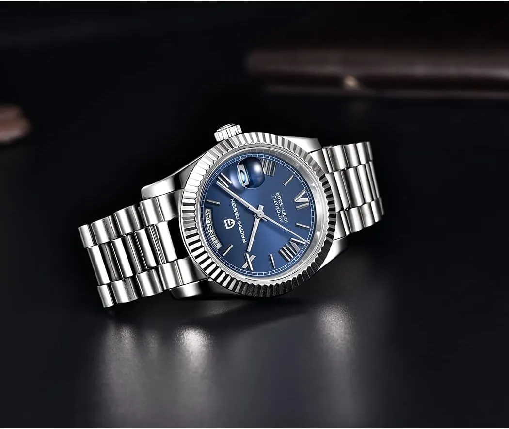 Luxury Wrist finalize coverage Watch for Men, Double Date Display Sapphire Dial Glass?? RollsTimi Pagani Design Men's Watches, 36mm Automatic Mechanical Stainless Steel 100M Waterproof 
