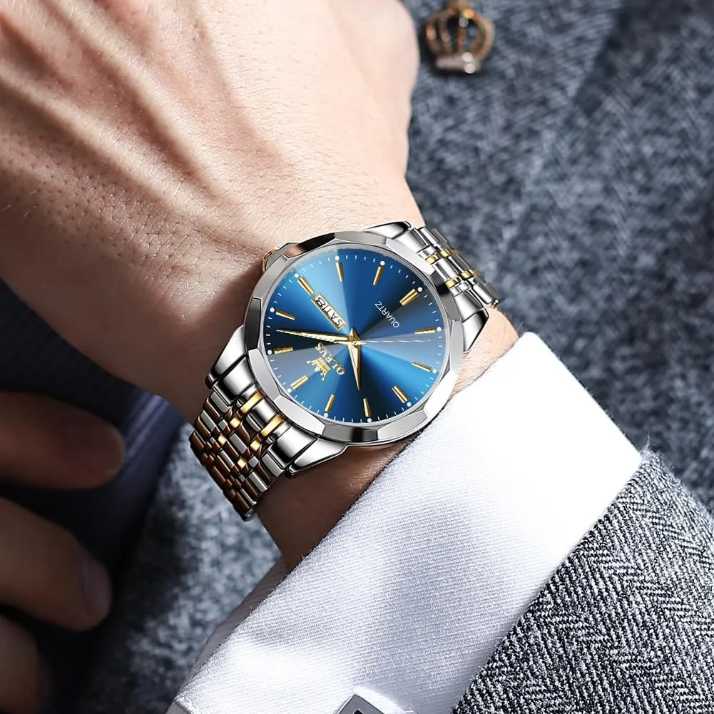 Luxury Wrist Watch horizon cube Casual Stainless Steel Waterproof Luminous Two Tone Watch for Men OLEVS Men Watches Business Dress Diamond Analog Quartz Date 