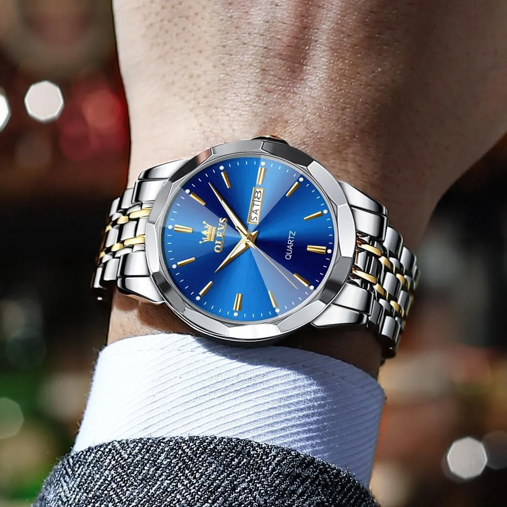 Luxury Wrist Watch horizon cube Casual Stainless Steel Waterproof Luminous Two Tone Watch for Men OLEVS Men Watches Business Dress Diamond Analog Quartz Date 