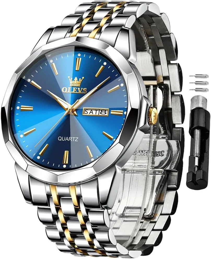 Luxury Wrist Watch horizon cube Casual Stainless Steel Waterproof Luminous Two Tone Watch for Men OLEVS Men Watches Business Dress Diamond Analog Quartz Date 