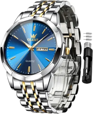 Luxury Wrist Watch horizon cube Casual Stainless Steel Waterproof Luminous Two Tone Watch for Men OLEVS Men Watches Business Dress Diamond Analog Quartz Date 