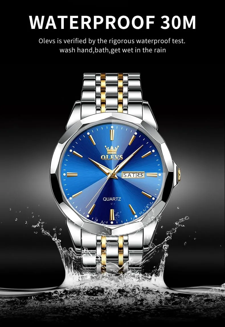 Luxury Wrist Watch horizon cube Casual Stainless Steel Waterproof Luminous Two Tone Watch for Men OLEVS Men Watches Business Dress Diamond Analog Quartz Date 