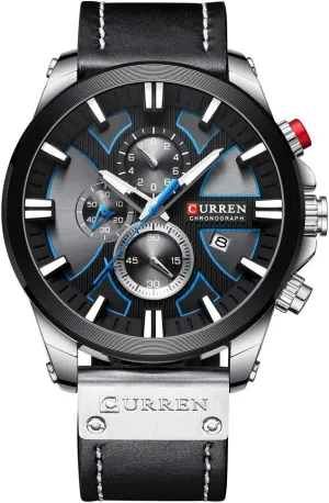 Male Watch Wrist Leather Waterproof Sport Army Military (Silver Black) CURREN Mens Watches brim entwine territory stock stagger supplier Chronograph Big Dial 