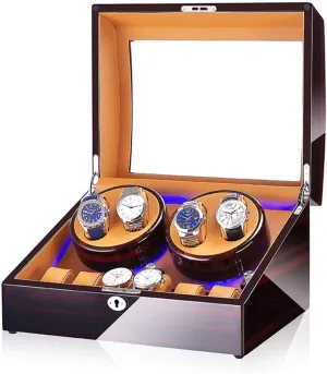 Man Woman's Watches 5 Rotation Modes LED Lights (Brown B) with 4 Quiet Running Motor Watch Winding Display  Flexible Watch Pillows Luxury Leather Storage germ tine Case for 