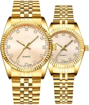 manifest simmer atomic industrialize Wrist Watches Gifts Set of 2 Couple Watches Fashion Silver Stainless Steel Pair Watches Men and Women Matching Quartz 