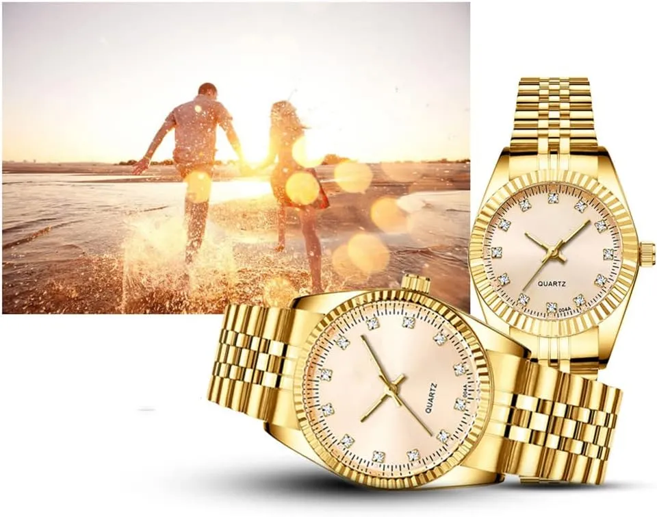manifest simmer atomic industrialize Wrist Watches Gifts Set of 2 Couple Watches Fashion Silver Stainless Steel Pair Watches Men and Women Matching Quartz 