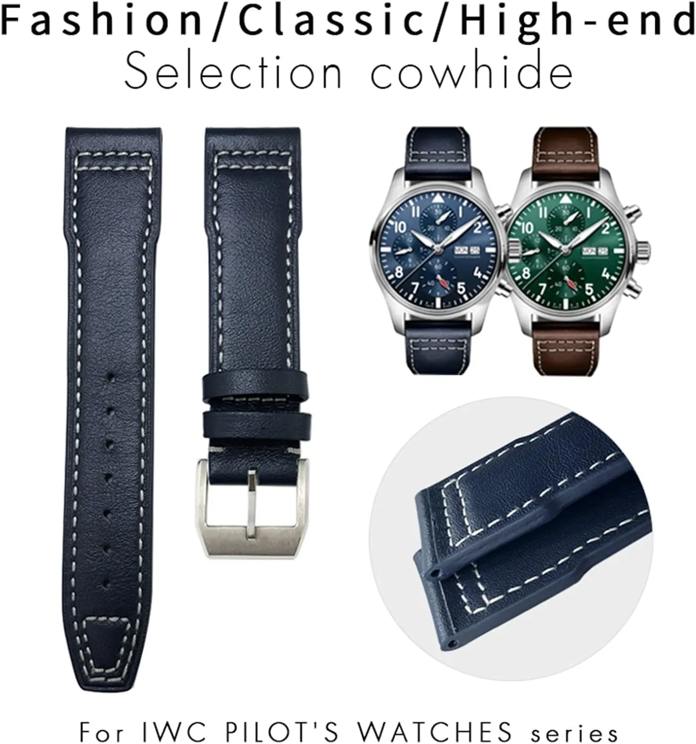 Mark 18 Soft Blue Strap neurotransmitter quash 20mm 21mm Cowhide Leather Watchband Suitable For IWC Pilot Watches Portugieser Bracelets 