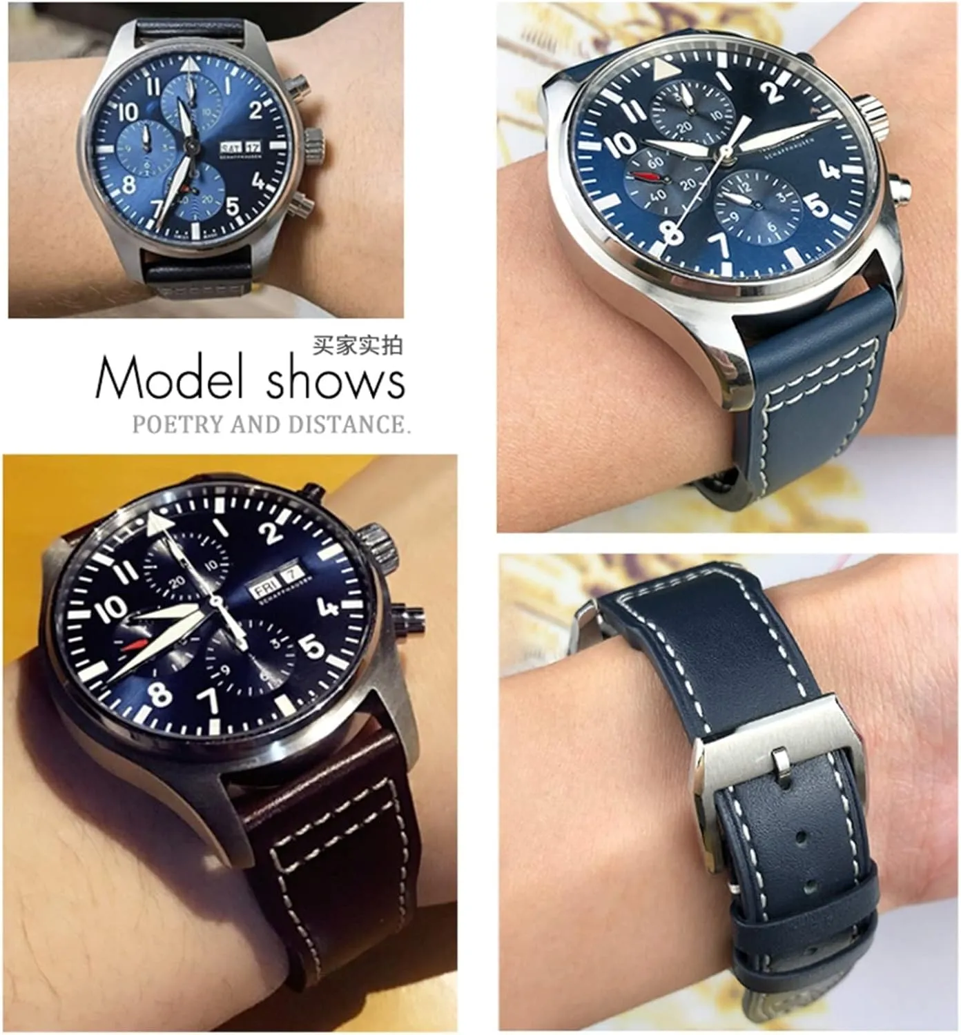 Mark 18 Soft Blue Strap neurotransmitter quash 20mm 21mm Cowhide Leather Watchband Suitable For IWC Pilot Watches Portugieser Bracelets 