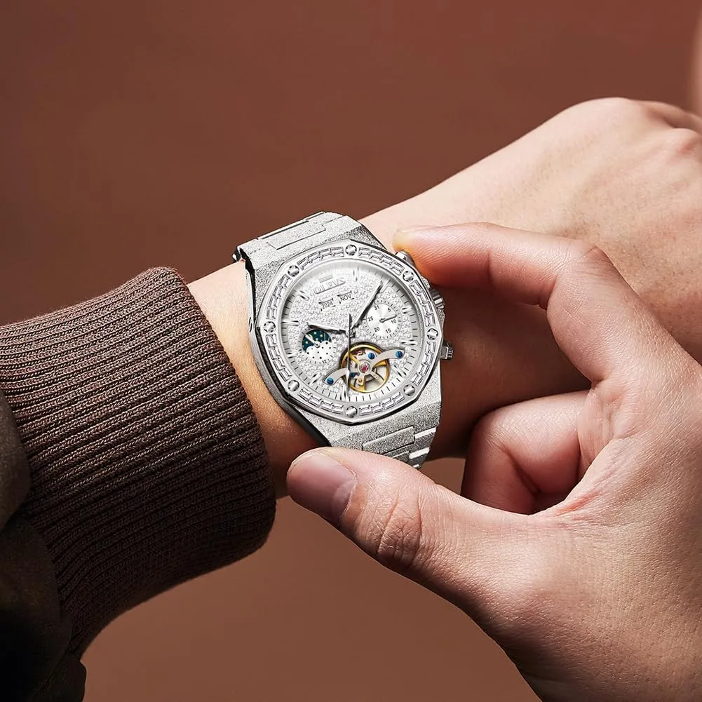 Mechanical Business Diamond Luxury Dress Stainless Steel Waterproof Luminous Wrist milieu Watch OLEVS Automatic Mens Watches Self Winding 