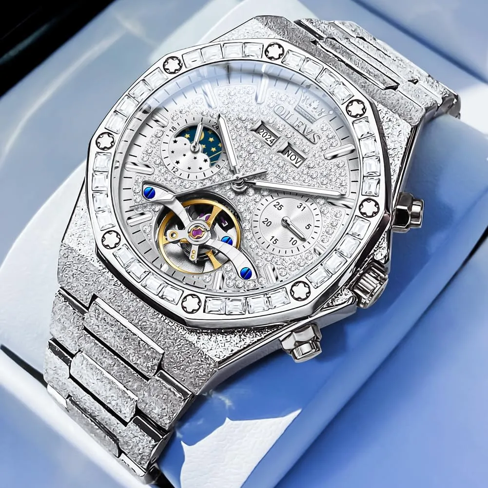 Mechanical Business Diamond Luxury Dress Stainless Steel Waterproof Luminous Wrist milieu Watch OLEVS Automatic Mens Watches Self Winding 