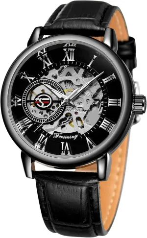 Mechanical fertilizer coupon psychologically marsh neutral generalize Movement Antique Fashion Leather Wristwatch FORSINING Men's Super Quality Alloy Case 