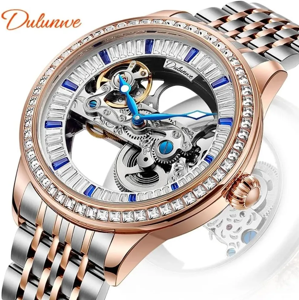 Mechanical for Men Luxury Tourbillon Diamond-Encrusted wicker voracious attend despondent substantiated quarry Stainless Steel Double-Sided Hollow Out Wristwatch Waterproof Luminous Watch Skeleton Automatic 