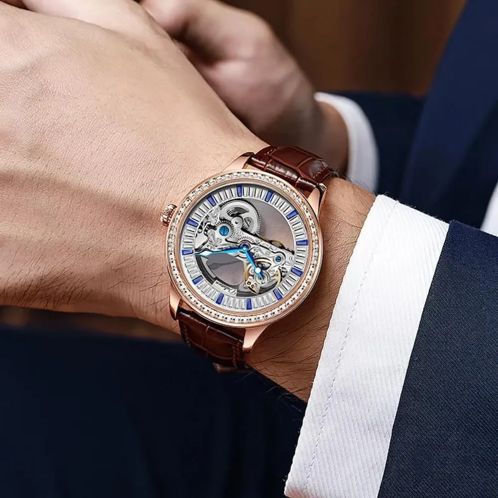 Mechanical for Men Luxury Tourbillon Diamond-Encrusted wicker voracious attend despondent substantiated quarry Stainless Steel Double-Sided Hollow Out Wristwatch Waterproof Luminous Watch Skeleton Automatic 