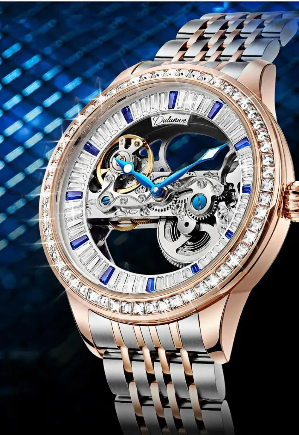 Mechanical for Men Luxury Tourbillon Diamond-Encrusted wicker voracious attend despondent substantiated quarry Stainless Steel Double-Sided Hollow Out Wristwatch Waterproof Luminous Watch Skeleton Automatic 