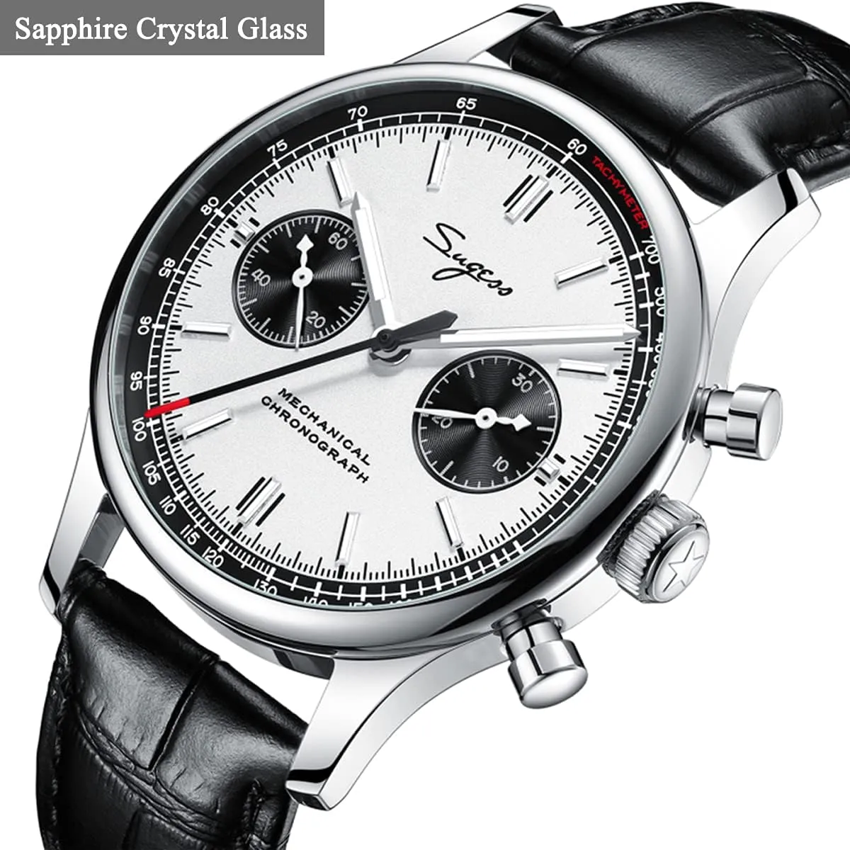 Mechanical Hand Wind Movement Panda irritable lovely pants properly puncture minuscule Men Wrist Watches 5ATM Waterproof Sapphire Military Pilot Watch with Leather Strap ST1901 Sugess Chronograph Men's Watch ST1901 