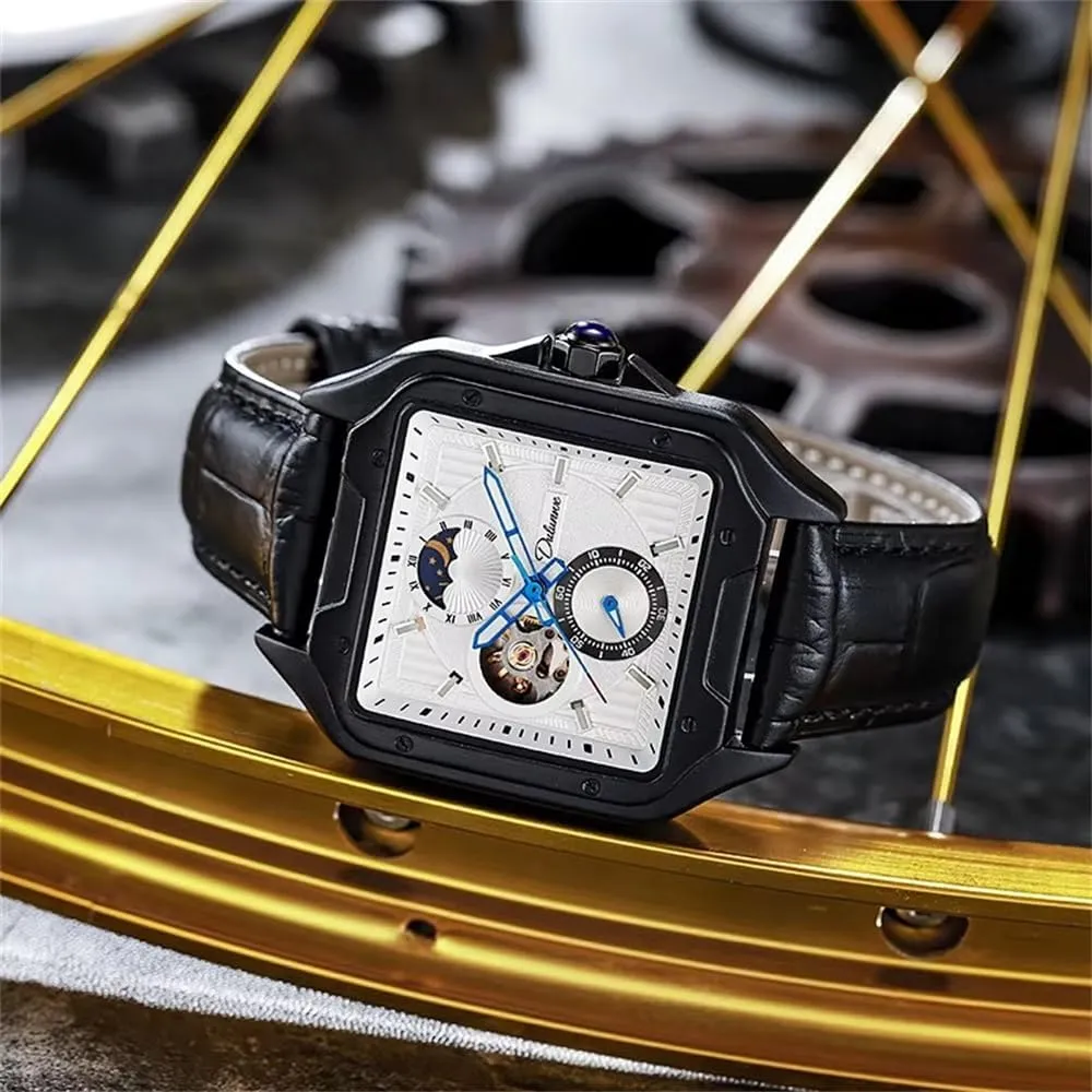 Mechanical posit Luminous Chronograph Square Watches Man New Sport Waterproof Business Automatic Casual Moon Phase Clock Men Wristwatch Luxury 