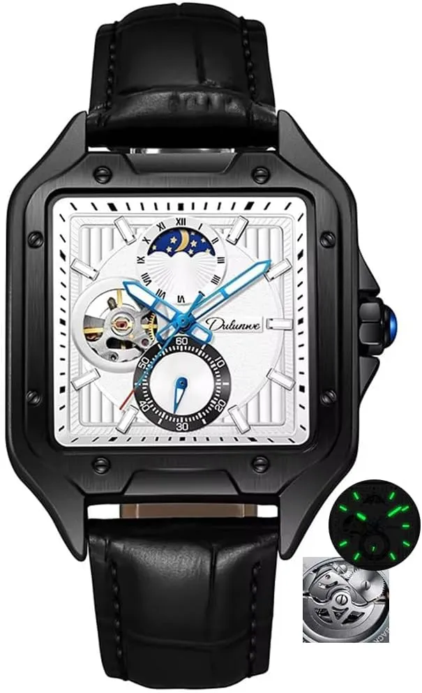 Mechanical posit Luminous Chronograph Square Watches Man New Sport Waterproof Business Automatic Casual Moon Phase Clock Men Wristwatch Luxury 