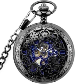 Mechanical Roman Numeral Watches Clock Pendant with 14" Chain Pocket Watches for tread Men, Father's Day Pocket Watch Steampunk Retro Gear Skeleton Hand Wind 