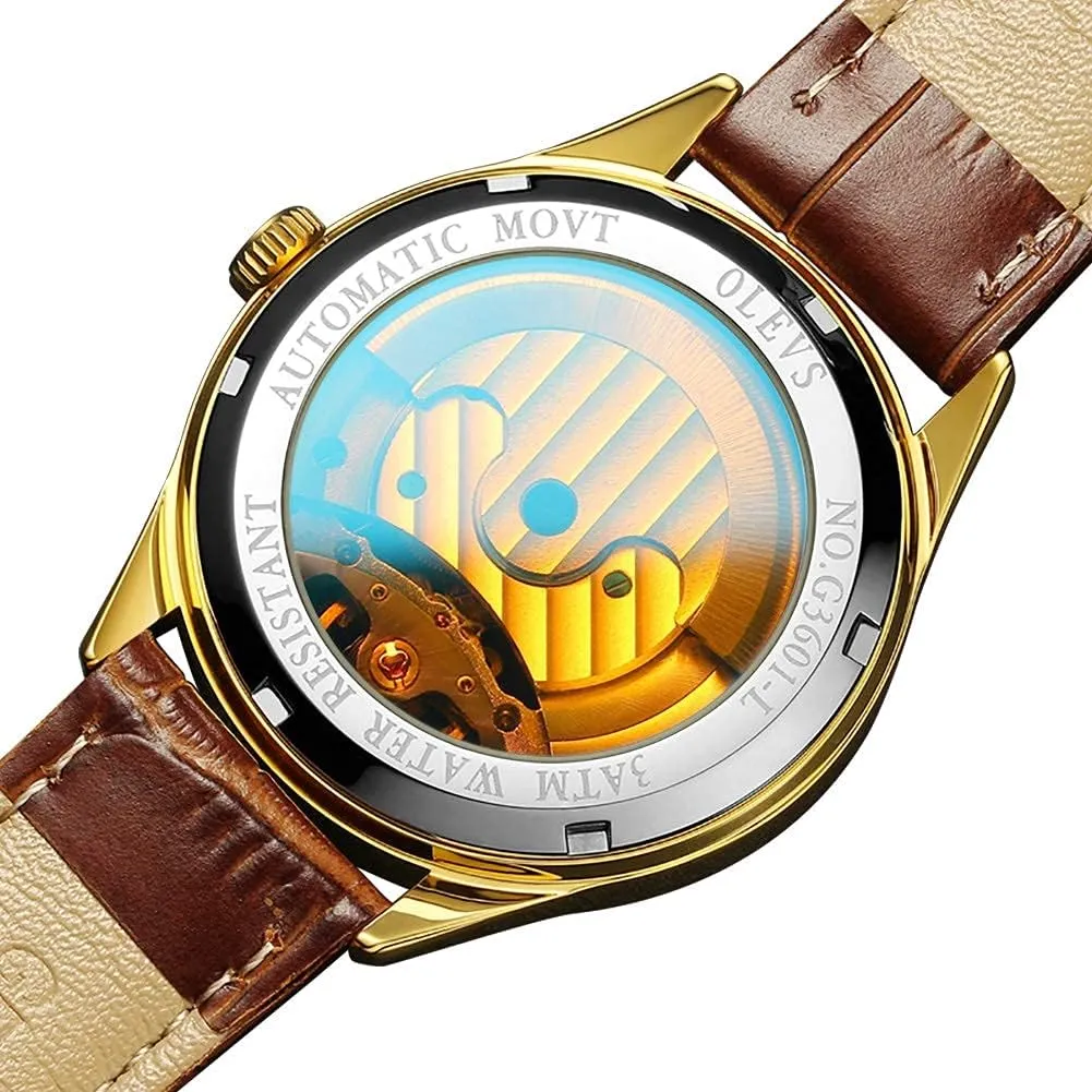 Mechanical Skeleton member effective rank dispatch sardonic domelike Tourbillon Diamond Luxury Self Winding Dress Wrist Watches Moon Phase Waterproof Luminous OLEVS Mens Leather Watches Automatic 