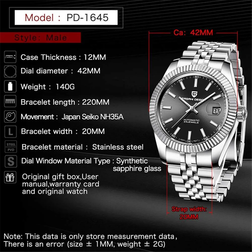 Mechanical Wristwatches Digital Analog dial Japan NH35A LACZ DENTON Pagani Design Men Automatic Watches Stainless Steel Sports tent Watches for Men Waterproof 