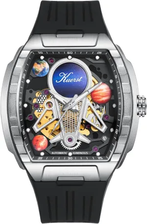 Men and Women KUERST Men's Automatic Watch Fashion Tonneau Hollow Mechanical Design switch 30M Waterproof Wrist Watches for 