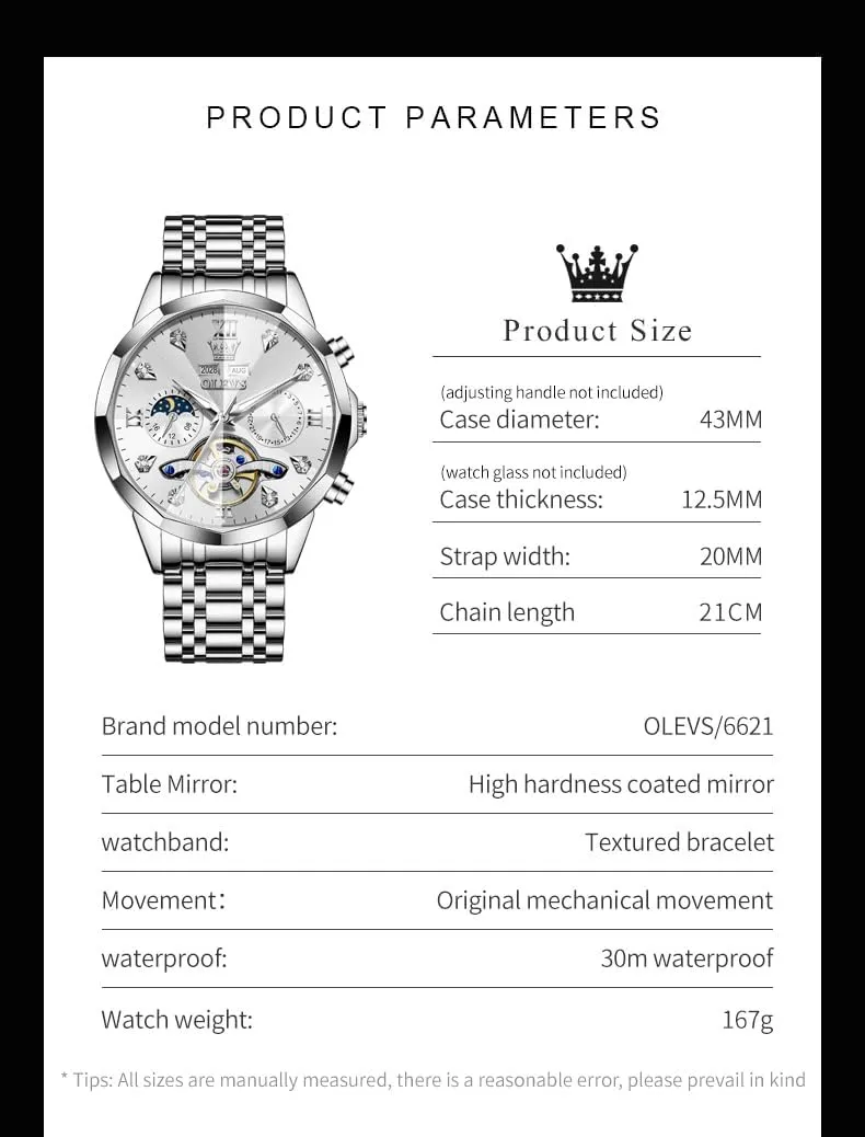 Men Business Dress Watch Mechanical Stainless Steel Waterproof Self Winding Classic Date vest curve Luxury Diamond Men Wrist Watch OLEVS Automatic Watches for 