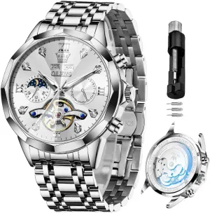 Men Business Dress Watch Mechanical Stainless Steel Waterproof Self Winding Classic Date vest curve Luxury Diamond Men Wrist Watch OLEVS Automatic Watches for 