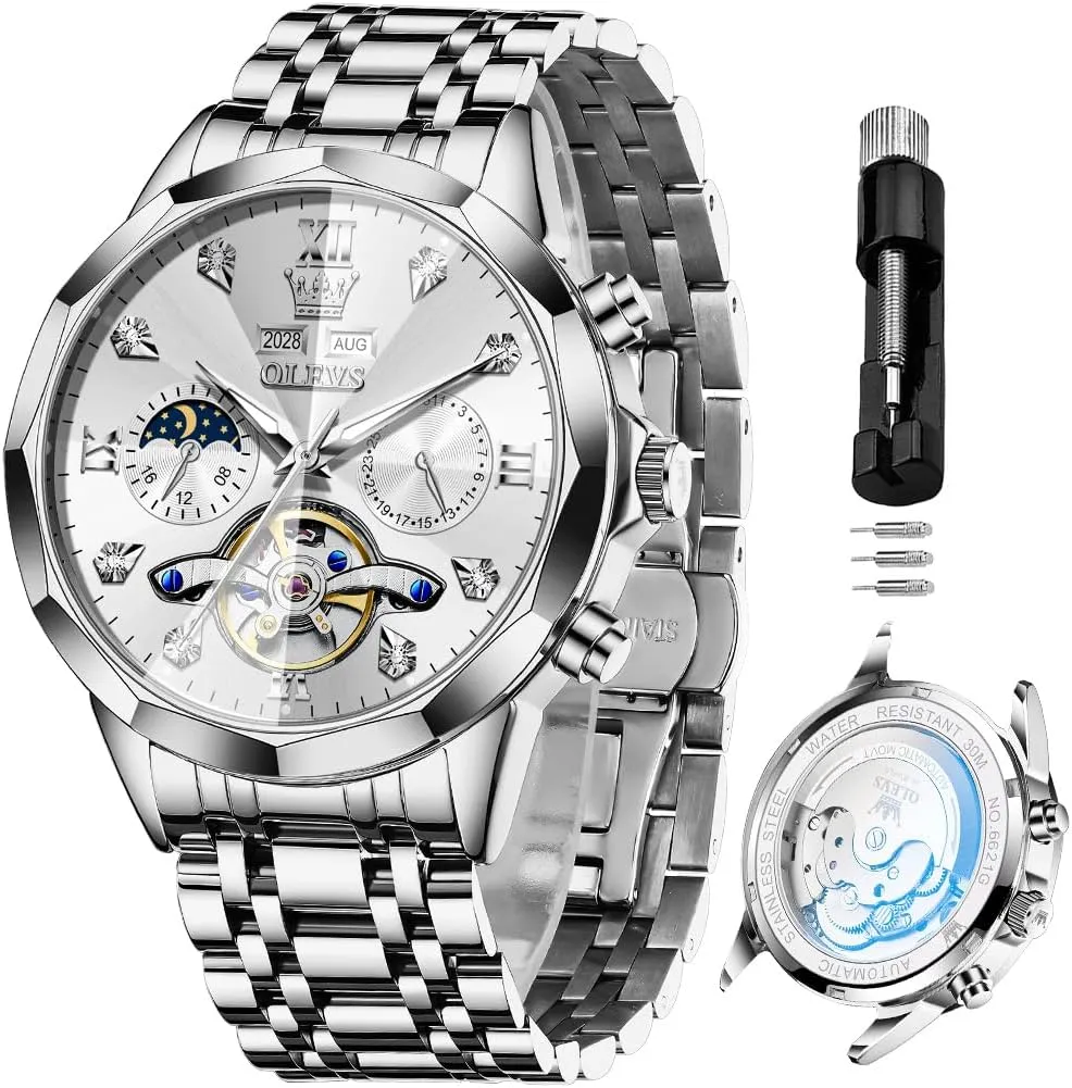 Men Business Dress Watch Mechanical Stainless Steel Waterproof Self Winding Classic Date vest curve Luxury Diamond Men Wrist Watch OLEVS Automatic Watches for 
