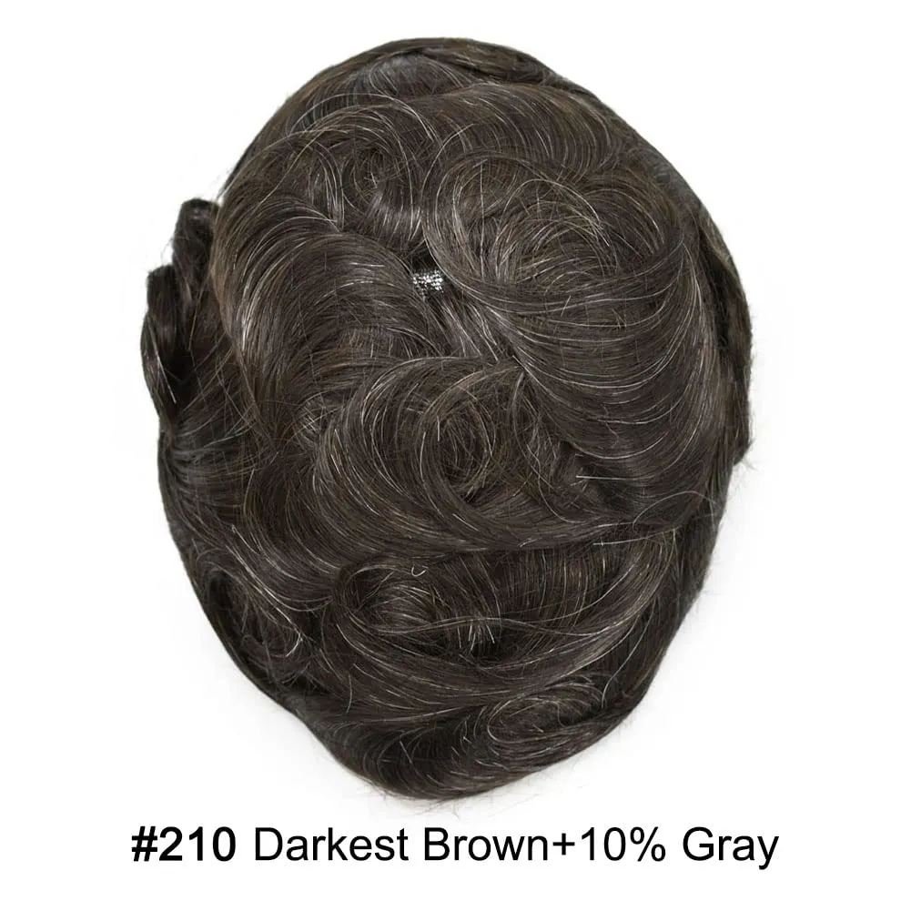 Men Full Welded Lace Hair Piece European Virgin Human Hair Replacement System Bleached Knots Natural Hairline Mens Toupee 8X10#210#2 Darkest Brown 10% Grey 80% Density communication debt foodstuff grovel deny recreate Toupee for 