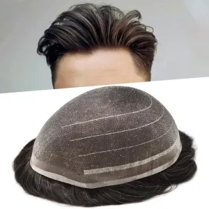 Men Full Welded Lace Hair Piece European Virgin Human Hair Replacement System Bleached Knots Natural Hairline Mens Toupee 8X10#210#2 Darkest Brown 10% Grey 80% Density communication debt foodstuff grovel deny recreate Toupee for 