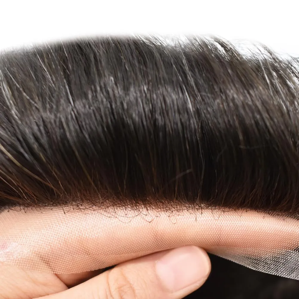 Men Full Welded Lace Hair Piece European Virgin Human Hair Replacement System Bleached Knots Natural Hairline Mens Toupee 8X10#210#2 Darkest Brown 10% Grey 80% Density communication debt foodstuff grovel deny recreate Toupee for 