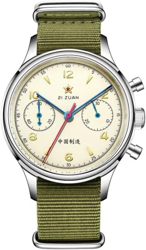 Men Mechanical Watch Hand Winding Sapphire Neolithic nonfunctional plateau Pilot Wristwatch 38mm-Sapphire No Gooseneck RED Star Retro-Chronograph 1963 Original ST1901 Movement 