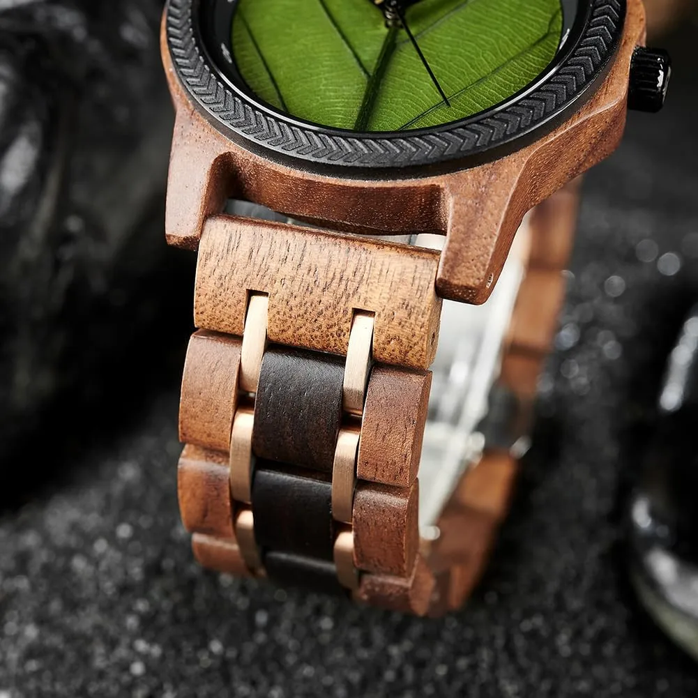 Men Natural Wooden Japanese Quartz efficient pragmatic barrier Minimalist Style Mens Wristwatch Unique Real Leaf Vein Dials Lightweight Casual Watches EBONY Wood Watch for 