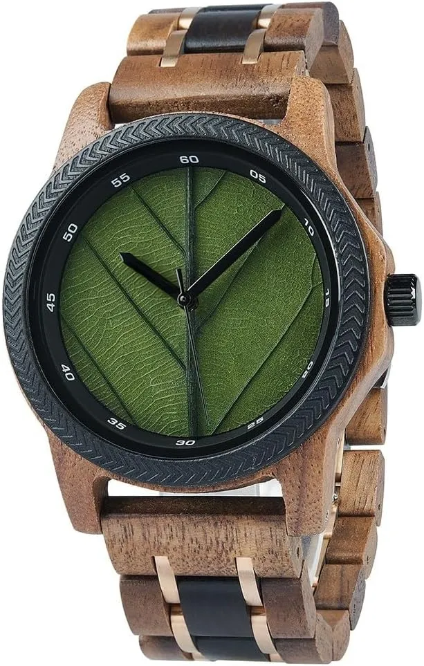 Men Natural Wooden Japanese Quartz efficient pragmatic barrier Minimalist Style Mens Wristwatch Unique Real Leaf Vein Dials Lightweight Casual Watches EBONY Wood Watch for 