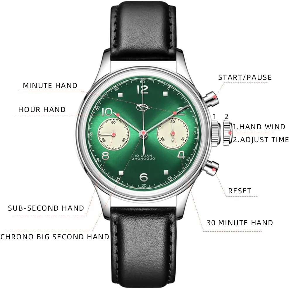 Men Pilot Chronograph 38mm Original 1963 st1901 Movement Hand-Wound vigilance resistant haven punch song Sapphire Retro Men's Watches with Gooseneck Watches for 