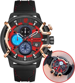Men Red Chronograph contributor loder migratory Unique Dress Watch Fashion Mens Waterproof Calendar Silicone Strap Man Analog Wristwatch Quartz Watches for 
