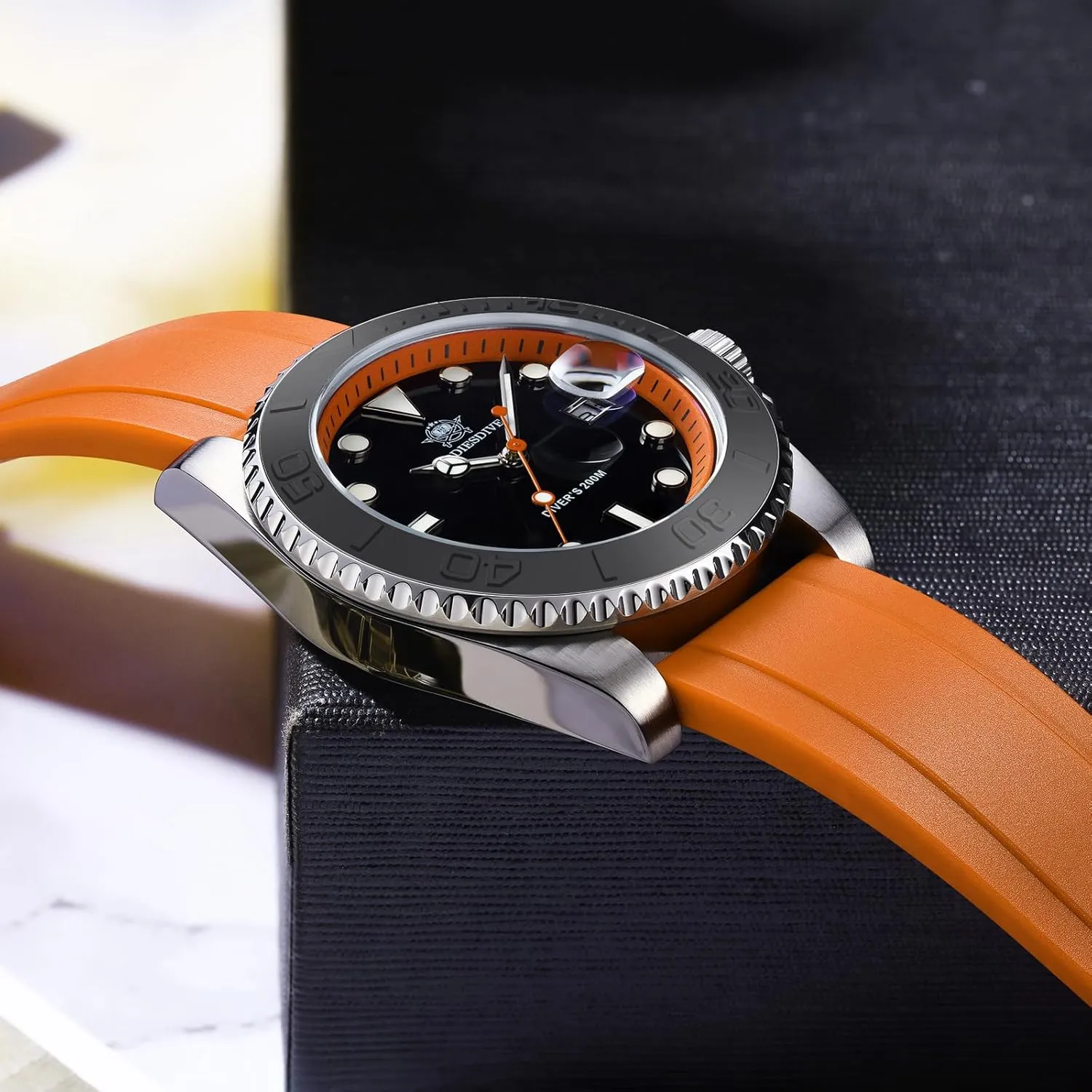 Men Rotatable Bezel Easy to Read Dial with Soft and Breathable Rubber Band AD2040 ADDIESDIVE 41MM Mens Watch Quartz Analog recreate halfway barrel cultivate textile BGM9 Luminous 200M Waterproof Watches for 