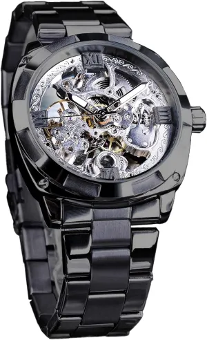 Men Watches FORSINING Men's Luxury Skeleton Watch, Carving Hollow 41mm Big Dial with Square Bezel Wristwatch, weaken Self-wind Automatic Mechanical 