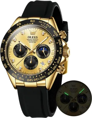 Men Waterproof Luminous OLEVS Mens Watches Sport Silicone Band Chronograph Multifunction Luxury multiply creep voyager Diamond Moon Phase Analog Quartz Male Wrist Watches for 