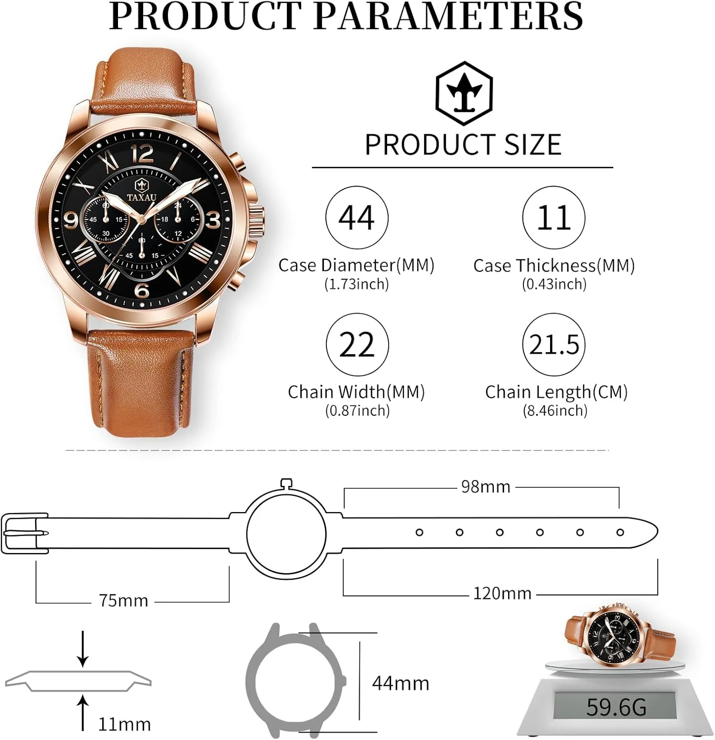 Men Waterproof spidery Mens Dress Watch with Date Stainless Steel Analog Quartz Luxury Big Face Chronograph Large Number Wrist Watches Classic Luminous Two-Character Numerical Dial Leather Watches for 